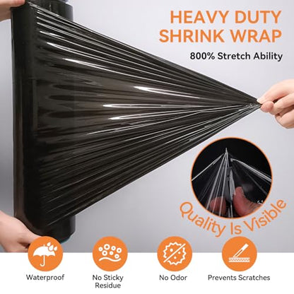 Black Plastic Stretch/Shrink Wrap Roll 18" x 1500' 4 Rolls - style: 4Rolls-18inch-Black