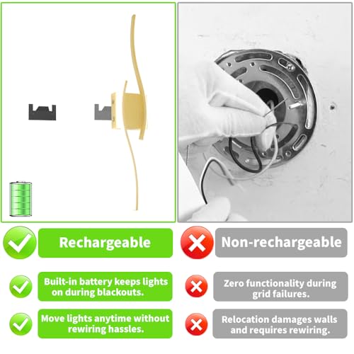 Battery Operated Wall Sconce Set of 2, Gold USB Rechargeable Wall Sconces, Dimmable Cordless Battery Wall Sconces with Remote Control, LED Wireless Lighting for Living Room Hallway Bedroom, 27.56in - color: Gold, size: 27.5in A battery operated