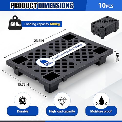 10 Pcs Plastic Pallets for Basement Storage, 23.6 x 15.8 x 3.9 Inch, Black - color: Black, size: 23.6 x 15.8 x 3.9 Inch