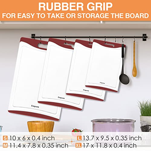 Empune BPA-Free Plastic Cutting Board for Kitchen with Juice Grooves, Extra Large Dishwasher Safe Cutting Boards Set of 4 with Handles, Thick Non-Slip Chopping Board for Meat, Fruit and Chicken, Red - color: Red