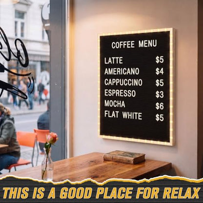 24 x 30 Inches Felt Letter Board & LED Light, Black, Natural Wood - color: Black, size: 24 x 30 Inches, style: Natural Wood