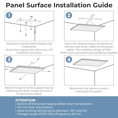LED ATOMANT 1x2 LED Surface Mount Panel Light 40W 4000LM, 5CCT Selectable 3000K/3500K/4000K/4500K/5000K, Power Selectable 20W to 40W, Dimmable with 0-10V Dimmer