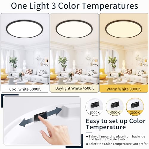 MOONSEA Dimmable Flush Mount Ceiling Light 16 Inch Kitchen Light Fixture - color: Black, size: 16 Inch