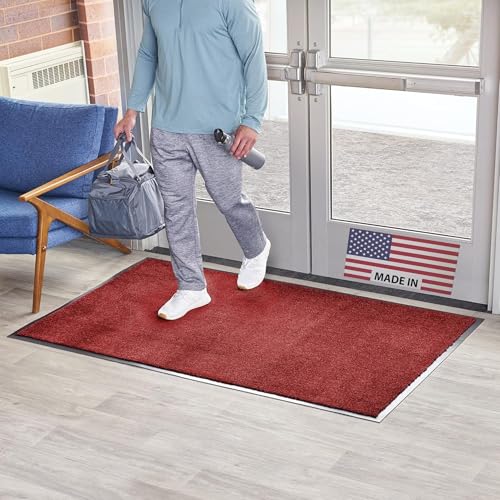 Consolidated Plastics Economy Indoor/Outdoor Entrance Floor Mat with Non-Slip Vinyl Backing, Absorbs Water, 18 Oz Heavy Duty Carpet Rug Commercial Grade (2' x 3', Red Black) - color: Red Black, size: 2' x 3'