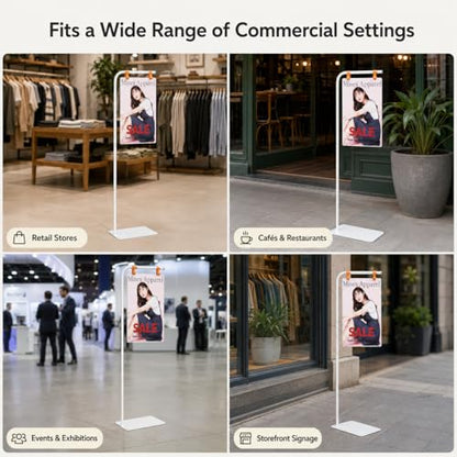 Floor Standing Poster Stand with Acrylic Sign Holder for Retail Displays - color: White