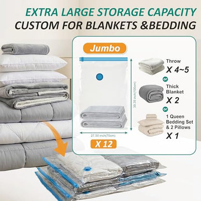 12 Jumbo Vacuum Storage Bags for Blankets & Bedding, Space Saver Bags - size: Jumbo