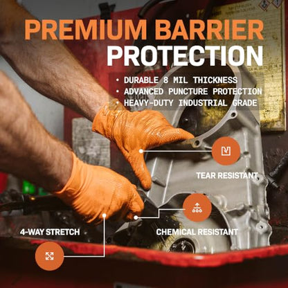 First Glove 8 Mil Heavy Duty Nitrile Gloves - Diamond Grip - Disposable Gloves for Mechanic, Automotive & Industrial Work - size: X-Large