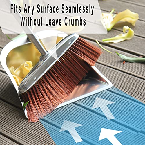 Broom and Dustpan Set for Home, 56" Kitchen Broom with Dustpan Combo Set, Heavy Duty Dustpans with Long Handle, Upright Metal Dust Pan Brooms for Sweeping Indoor Outdoor Home Office Lobby Floor