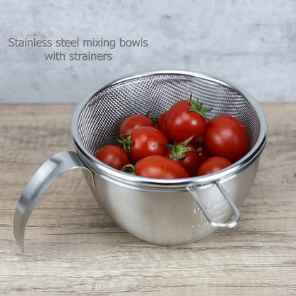 EIKS Stainless Steel Mixing Bowls with Colander Strainers, 1000ml/1-Quart