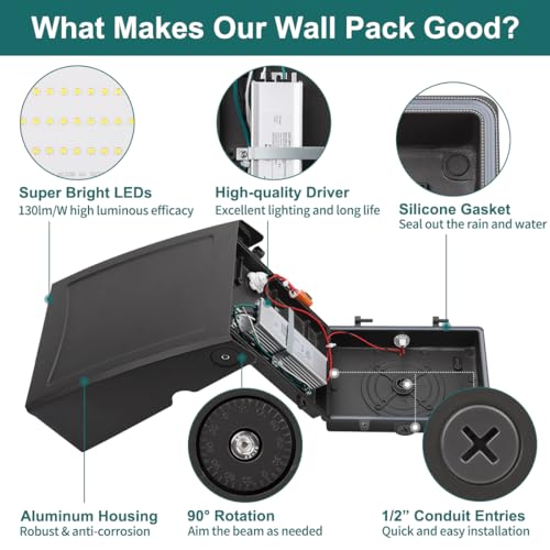 kadision Full Cutoff LED Wall Pack Light with Dusk-to-Dawn Photocell, 30W