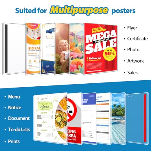 10 Pack Magnetic Sign Holder 8.5 x 11 - Plastic Wall Sign Holder with Magnet and Adhesive Tape - Magnetic Display Frame - Adhesive Plastic Frame Rigid Print Protectors Document Poster Holders - size: 8.5"x11"-10Pack