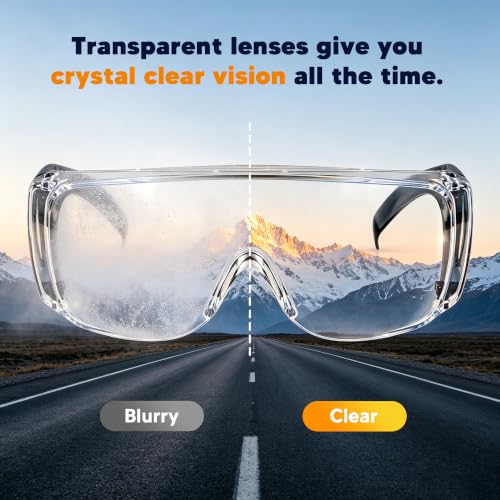 Safety Glasses Over Eyeglasses 12Pack ANSI Z87.1 Impact&Scratch Resistant Wide Vision Fits Over Glasses Dust/Chemical Splash Proof Protective Eyewear for Work Construction Lab Clear Lens Black Temple - color: 12 Pack/ Clear Lens/ Gray Temples