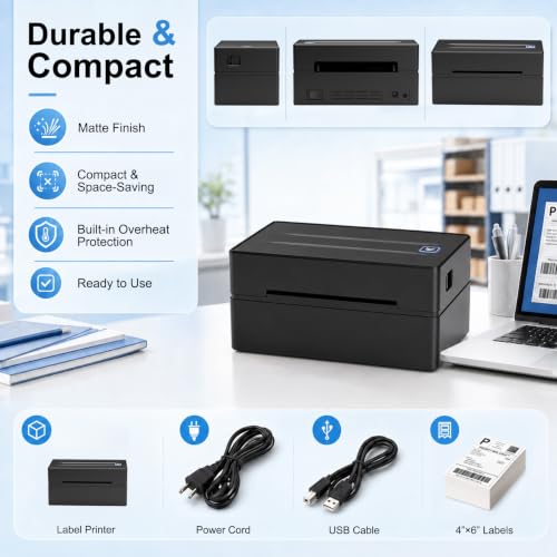 Thermal Shipping Label Printer 4x6 Bluetooth Label Maker for Small Business - color: 1 Black