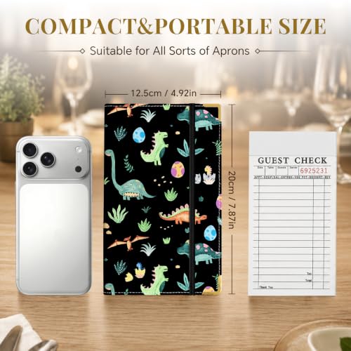 Server Book,7 Pocket Zipper Organizer,Server Books for Waitress - color: Dinosaur