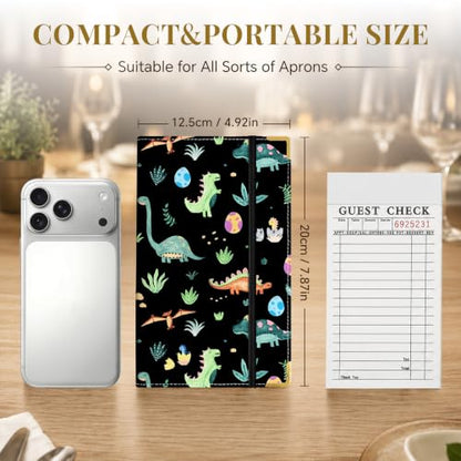 Server Book,7 Pocket Zipper Organizer,Server Books for Waitress - color: Dinosaur
