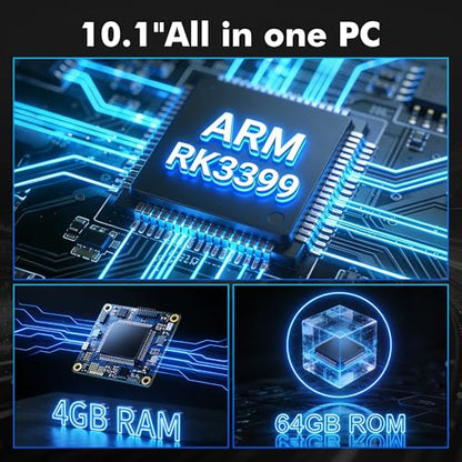 10.1" Industrial Touchscreen PC, All-in-One Computer Rockchip RK3399 Hexa-Core, 4GB RAM 64GB eMMC, Gigabit LAN, RS-232, USB 3.0, HDMI 4K, Android 11 for Digital Signage/POS/Factory Control