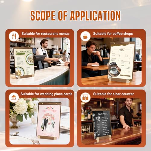 4 Pack Acrylic Sign Holder 8.5 x 11 with Walnut Wood Base, Tabletop Clear Display Stand for Restaurant Menus, Office Flyers & Wedding Table Numbers - color: 4 Pack
