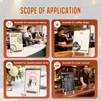 4 Pack Acrylic Sign Holder 8.5 x 11 with Walnut Wood Base, Tabletop Clear Display Stand for Restaurant Menus, Office Flyers & Wedding Table Numbers - color: 4 Pack