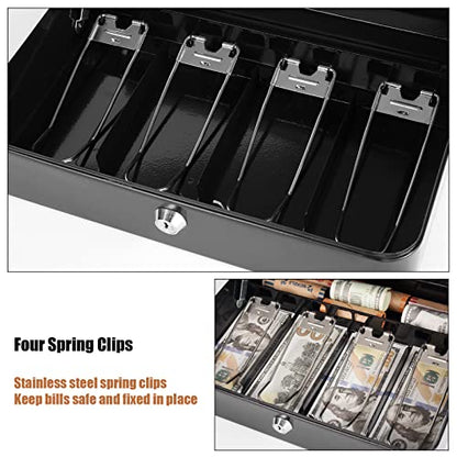 Sumerfnt Cash Box with Money Tray and Lock Money Box with Security Cable, Metal Locking Cash Box - 11.8" x 9.4" x 3.54" Black - color: Black-with Security Cable