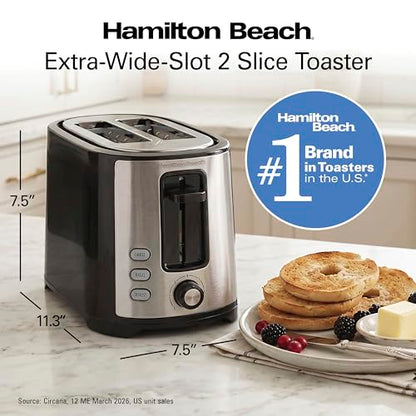 Hamilton Beach Extra-Wide Slot 2 Slice Toaster With Bagel & Defrost Buttons - color: Black & Stainless Steel