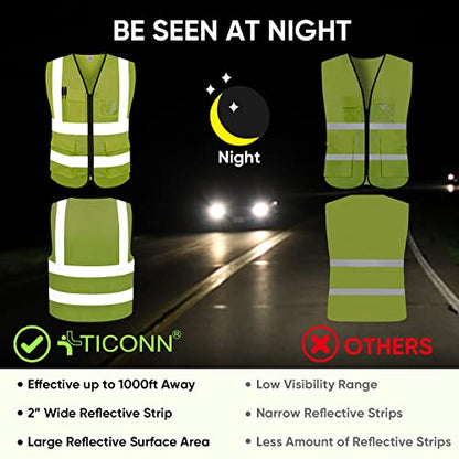TICONN High Visibility Reflective Safety Vest for Men & Women, ANSI Class 2 - color: Yellow, size: Large