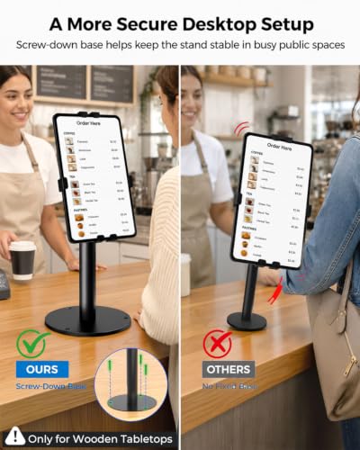 Anti-Theft Kiosk Tablet Stand Metal Tablet Desktop Holder for 7-11" iPad/for Samsung Galaxy Tab/for Kindle with 360° Swivel Locking Clamp Countertop POS Tablet Mount for Desk Black