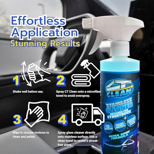 Ultra Shine Waterless Stainless Steel Cleaner & Wash for Tesla Cybertruck – High-Gloss, Removes Grease & Fingerprints, Eco-Friendly (16 Fl. Oz.)