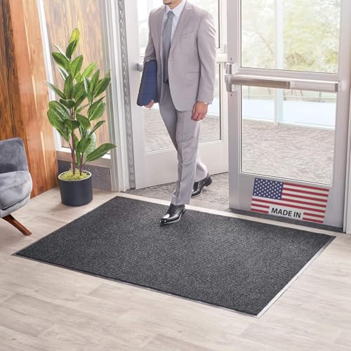 Consolidated Plastics Brush Dry Mat - Made in USA, Heavy-Duty Commercial DoorRug for Indoor/Outdoor Entryways, Non-Slip Backing for High-Traffic Areas (3' W x 5' L, Charcoal) - color: Charcoal, size: 3' x 5' (Rectangular)