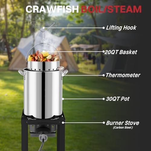 30QT Turkey & 10QT Fish Fryer Set | Stainless Steel Pot | Outdoor Fryer - size: 30QT+10QT+Cover+Skimmer