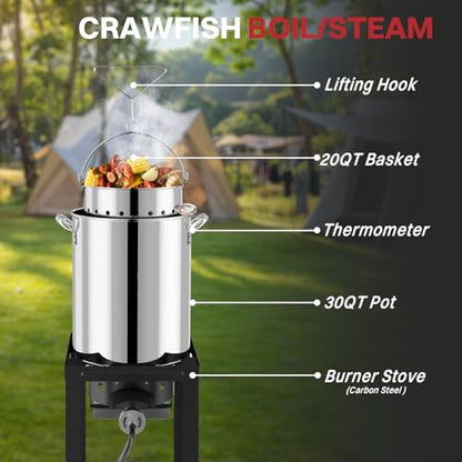 30QT Turkey & 10QT Fish Fryer Set | Stainless Steel Pot | Outdoor Fryer - size: 30QT+10QT+Cover+Skimmer