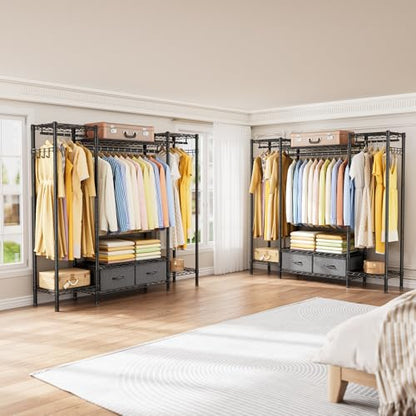 Golpart Heavy Duty Clothing Rack with Adjustable Shelves Clothes Wardrobe - color: Black, size: 15"DX61"WX74.5"H
