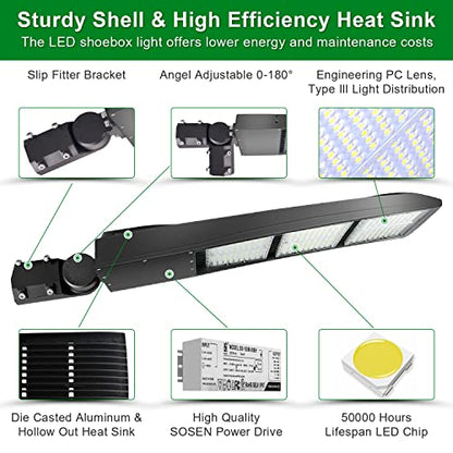 LED Parking Lot Lights 5000K Shoebox Street Pole Lighting Fixture 63000LM - color: 450W/400W/380W + (100-277V 5000K), size: Adjustable Slip Fitter Mount Bracket