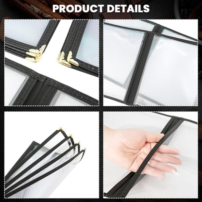 8.5 x 11 Inch Menu Covers 10 Pack Double Stitched Menu Sleeves 4 Pages / 8Views Menu Holder Crystal Clear Vinyl Protection Easy-Insert Design for Bar Cafe Restaurant Menu Covers - size: 10 Pack (4 Page, 8 View)