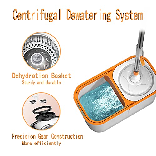 Spin Mop 61in Long Handle 5 Refills Large Floor Mop and Bucket Set System - color: Spin Mop Set