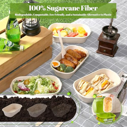 [100% Eco-Friendly] 34 oz Disposable Food Containers with Lids – Sugarcane Pulp Take Out Containers, Biodegradable Lunch Box, Compostable and Microwave Safe To-Go Boxes for Meal Prep – Pack of 50 - size: 34 OZ