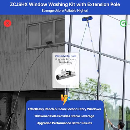 Window Washing Kit with Extension Pole: 3 in 1 Window Squeegee 20+ Ft Reach - color: Blue