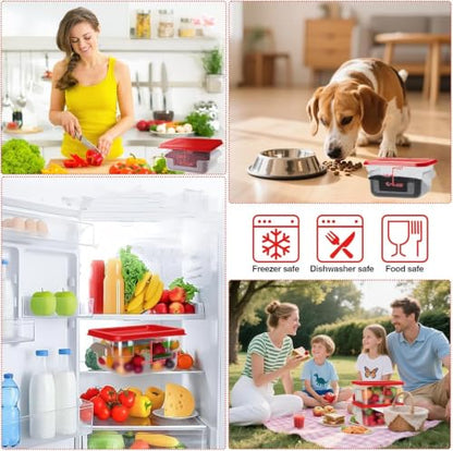 Square Storage Container with Lid, Commercial Box with Measurement Marks & Handle, for Baking, Dough Proofing, Meat Brining, Kitchen Tool (Red, 2QT-4PACK) - size: 2QT-4PACK