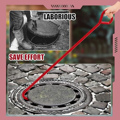 Therwen 2 Pcs Manhole Cover Hook 36 Inch with 5/8" Hex Alloy Steel Rigid Heavy Duty Manhole Cover Lifter with Inline Handle for Lid Puller Moving (Red) - color: Red, size: 36inch