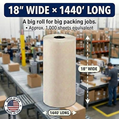 BOX USA White Newsprint Paper Roll 18x17280" (1440'), Recycled for Packing - size: 18"