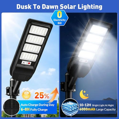 Solar Street Lights Outdoor 2-Pack, 18000LM 6500K Waterproof LED Motion Sensor Solar Flood Light, Dusk to Dawn Outdoor Lighting with Remote, Solar-Powered Commercial Area Lighting for Parking Lot Yard - size: 2-Pack