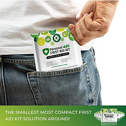 Personal First Aid Kit- 10 Pack | Clean, Treat, Protect Minor Cuts, Scrapes and Burns | Perfect for Home, Office, Car, School, Business, Camping | Individually Wrapped First Aid Products (Green)