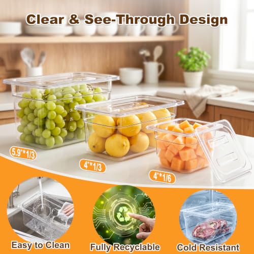 APREUTY 6-Pack 1/3 Size 6''Deep NSF Polycarbonate Food Pans with Lid, Clear - size: 1/3 Size 6'' Deep
