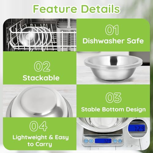 304(18/8) Stainless Steel Mixing Bowls for Kitchen, 4 Pack 6.3" 13.67 fl.oz Metal Mixing Bowls Set Stackable for Baking Serving Cooking Food Prep Storage Dishwasher Safe Lightweight - size: 6.3"