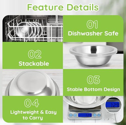 304(18/8) Stainless Steel Mixing Bowls for Kitchen, 4 Pack 6.3" 13.67 fl.oz Metal Mixing Bowls Set Stackable for Baking Serving Cooking Food Prep Storage Dishwasher Safe Lightweight - size: 6.3"
