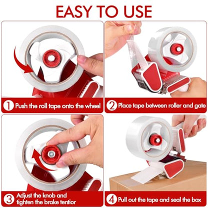 2 Pack Heavy Duty Packing Tape Dispenser Gun with 12 Pack Clear Packaging Tapes, 2 Inch Packaging Tape with Dispenser for Carton Sealing, Moving Boxes, Shipping (Red) - color: Red