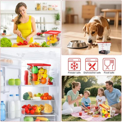 Square Storage Container with Lid, Commercial Box with Measurement Marks & Handle, for Baking, Dough Proofing, Meat Brining, Kitchen Tool (Red, 4QT-4PACK) - size: 4QT-4PACK