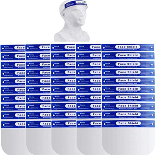 Dearskin 100 Pcs Face Shield, Pet Plastic Safety Face Shield Adjustable Transparent Full Face Anti-Spitting Protective Mask Hat Protect Eyes and Face Protection (100 Pcs) - size: 1 Count (Pack of 100)