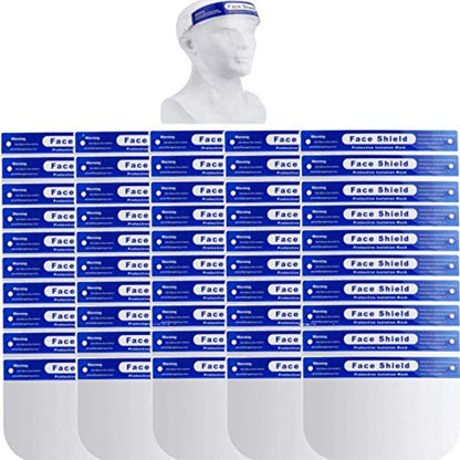 Dearskin 100 Pcs Face Shield, Pet Plastic Safety Face Shield Adjustable Transparent Full Face Anti-Spitting Protective Mask Hat Protect Eyes and Face Protection (100 Pcs) - size: 1 Count (Pack of 100)