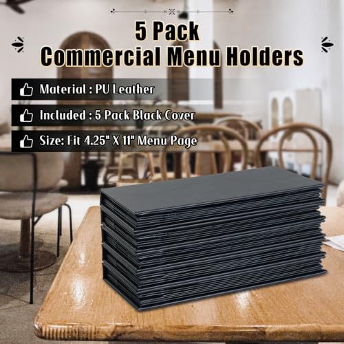 5pcs 6 View Restaurant Menu Covers 4.25 x 11" with PVC Cover - size: 5 pcs/4.25 x 11"/6 views
