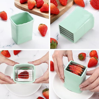 iplusmile 3 Pack Fruit Slicer Cup Stainless Steel Strawberry Cutter